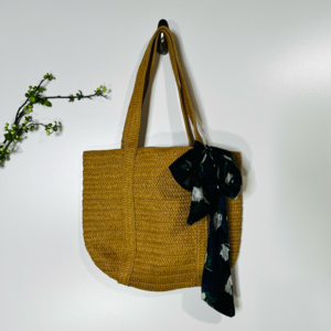 Draper James Straw Shoulder Tote Bag Navy Floral Scarf